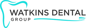 watkins dental group logo in black and mint with a tooth and toothbrush